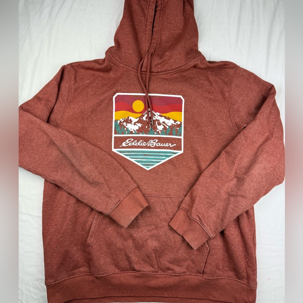 Eddie Bauer Men's Brick Red Graphic‎ Hoodie